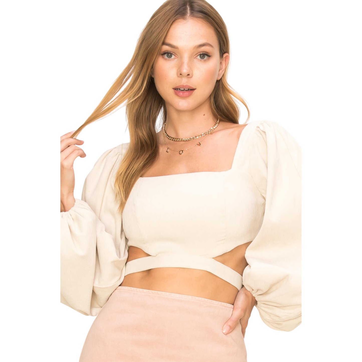 Hyfve Bell Long Sleeve Crop Top Black Or Cream (S-L)