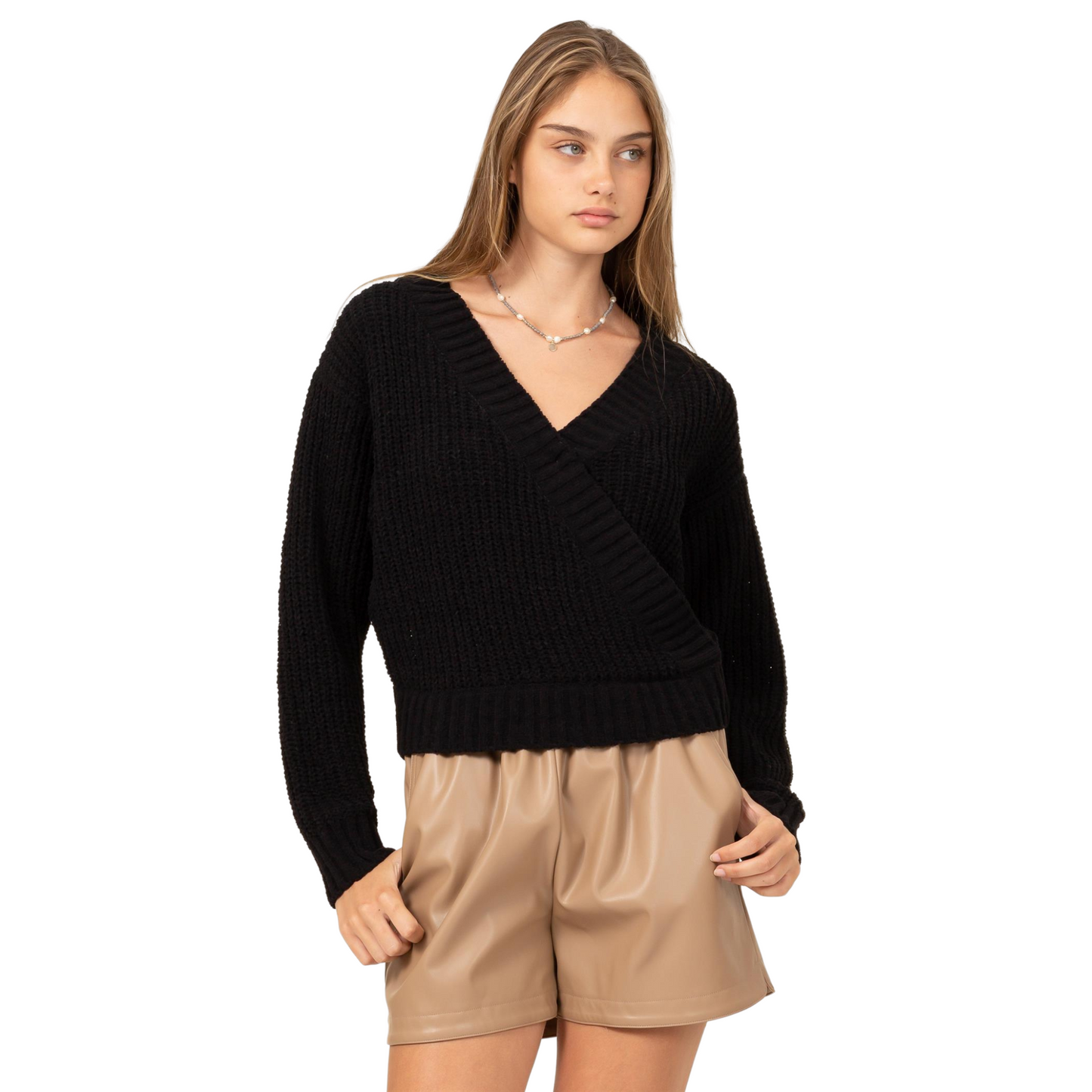 Double Zero Cross Chest Hemline Crop Sweater (2 Colors! S-L)