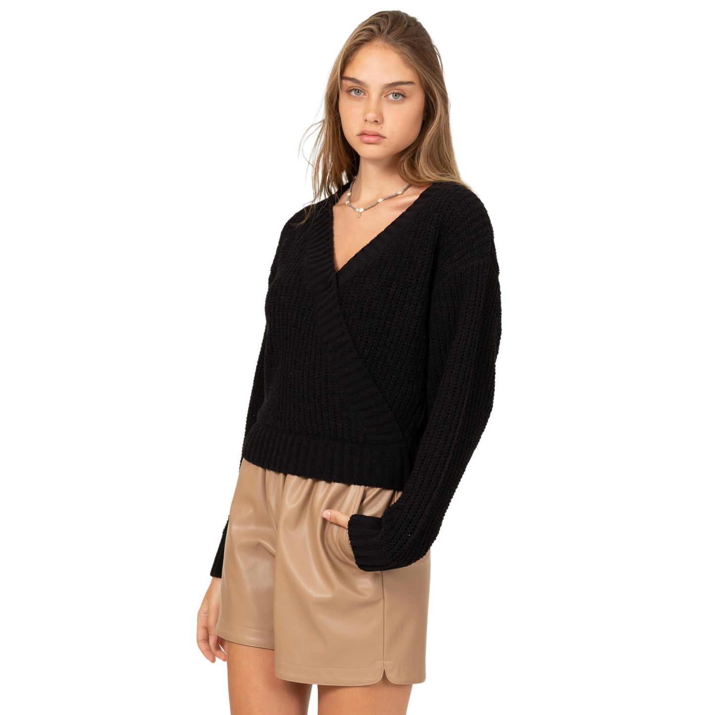 Double Zero Cross Chest Hemline Crop Sweater (2 Colors! S-L)