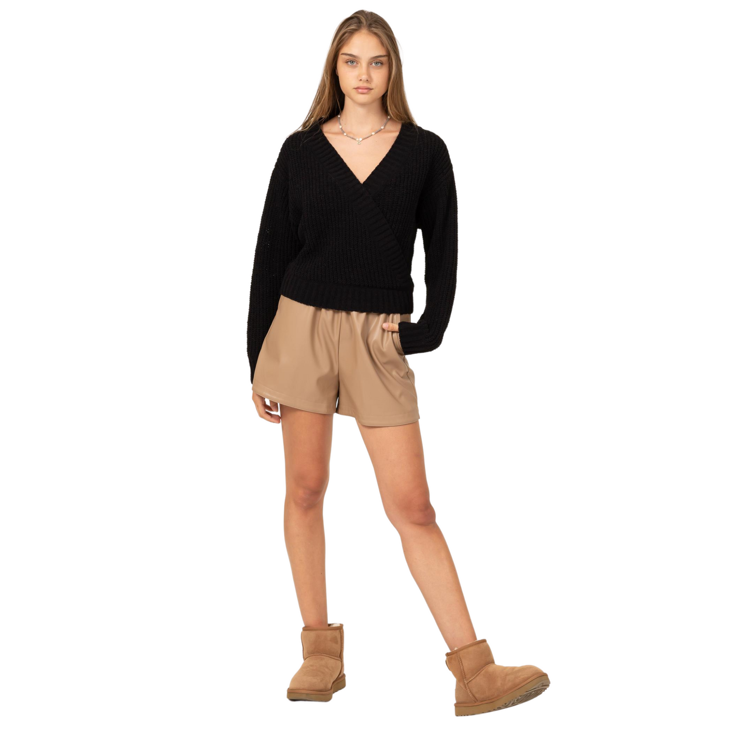 Double Zero Cross Chest Hemline Crop Sweater (2 Colors! S-L)