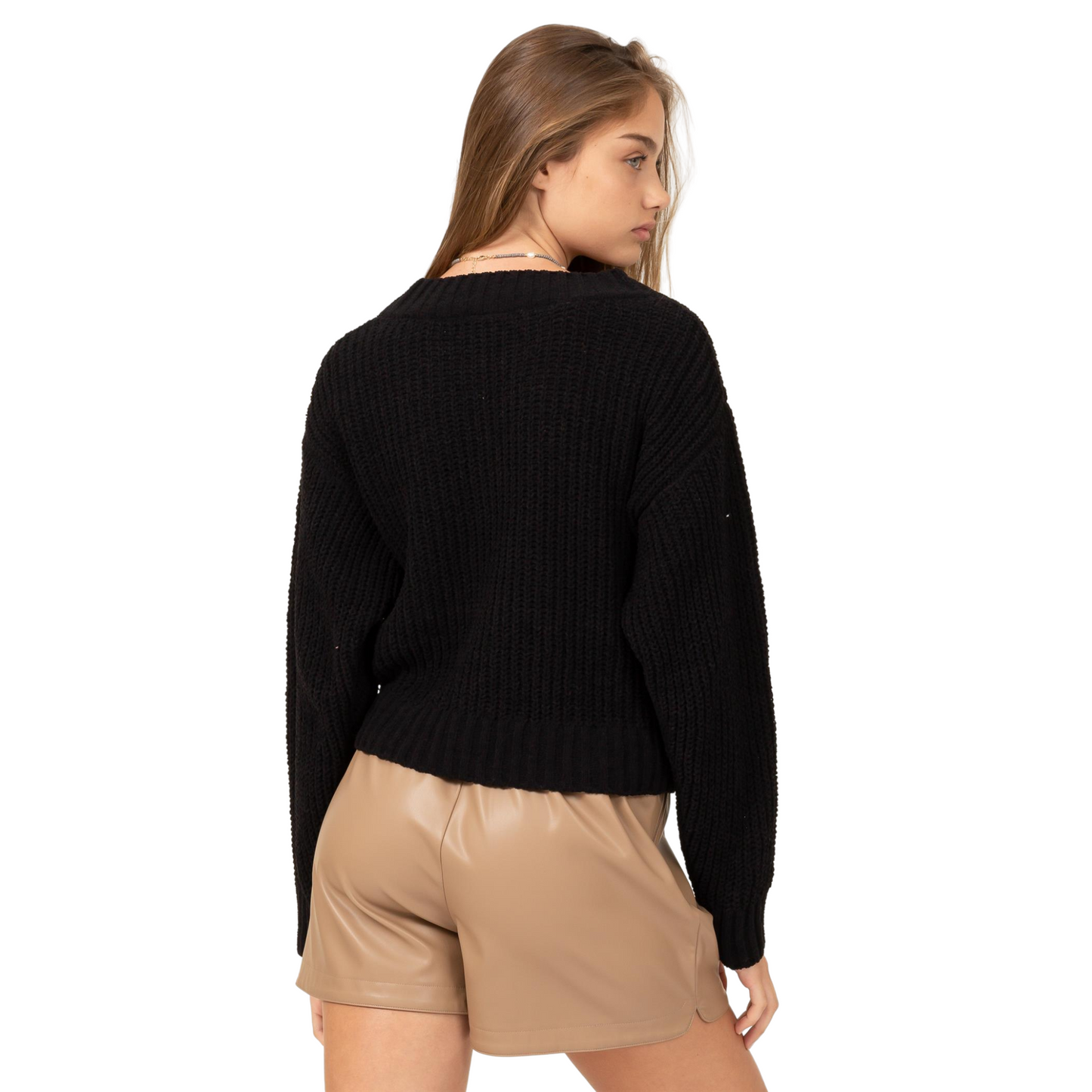 Double Zero Cross Chest Hemline Crop Sweater (2 Colors! S-L)