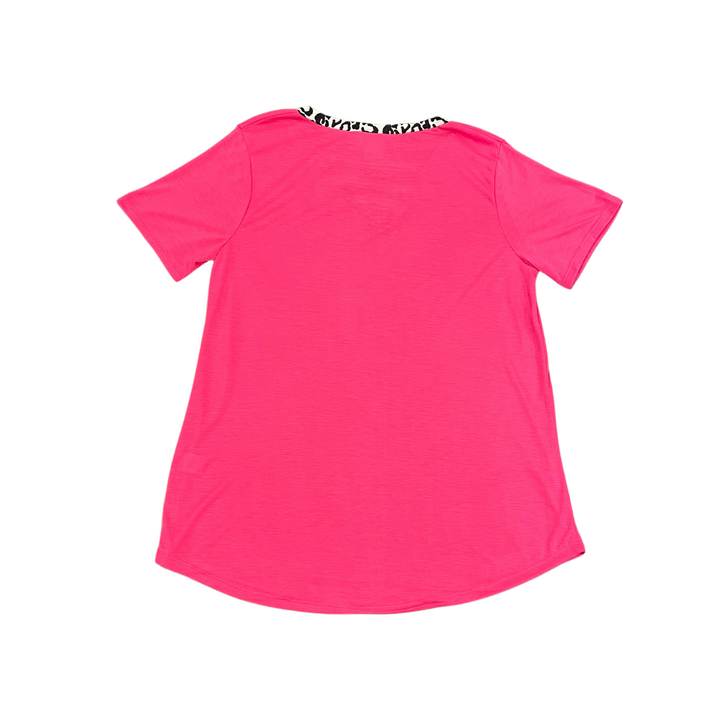 Grace & Emma Hot Pink V-Neck W/ Leopard Trim & Front Straps (S-2XL)
