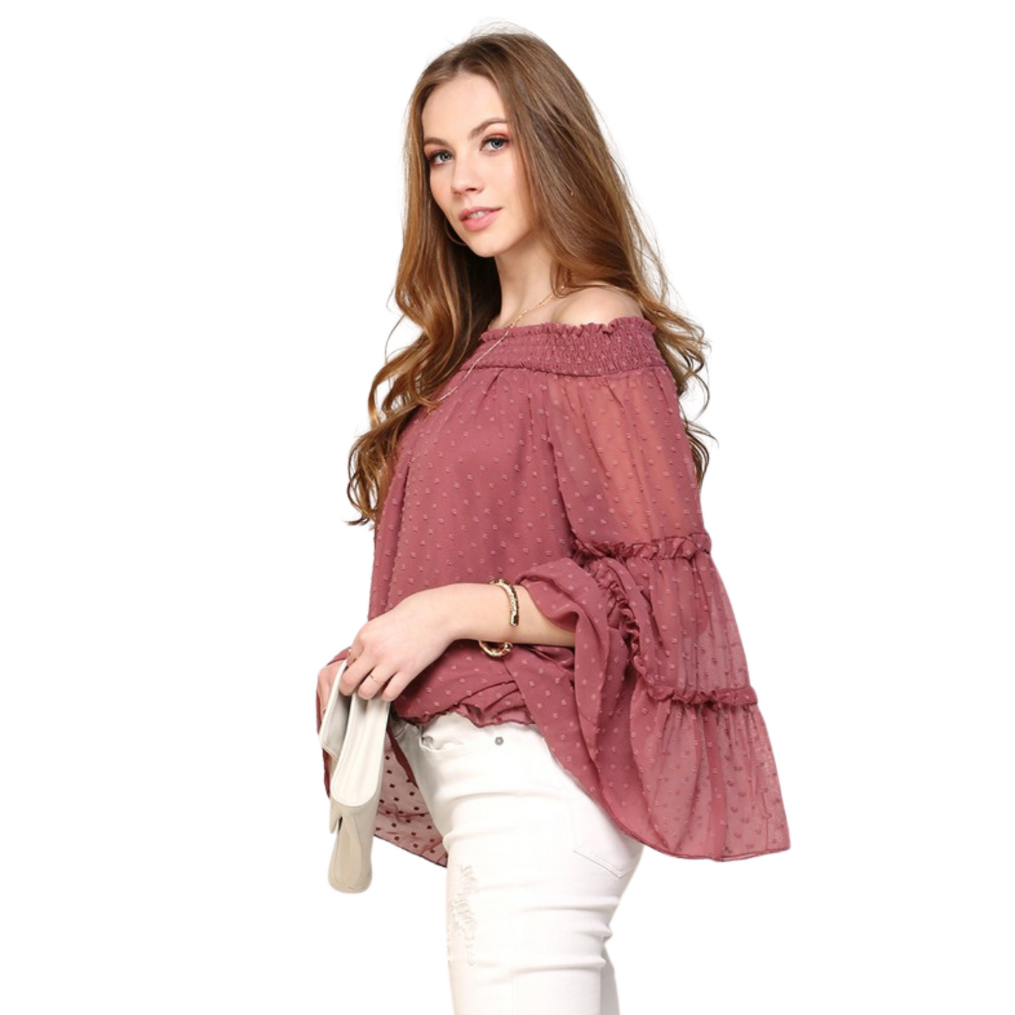 Ninexis Open Shoulder Ruffled Sleeve Top (3 Colors S-L)