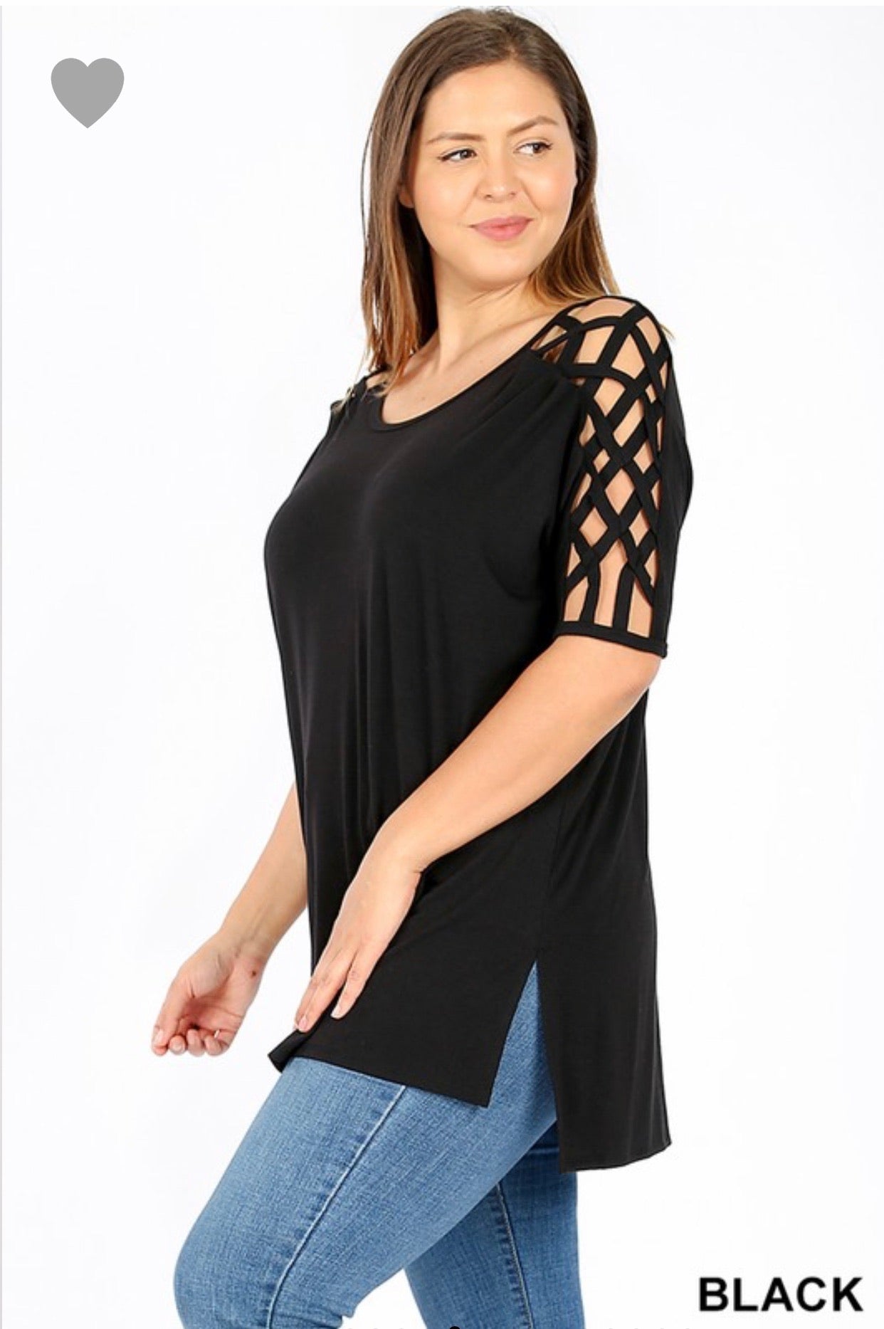Zenana Plus Woven Shoulder Top Black or Navy (1XL-3XL)