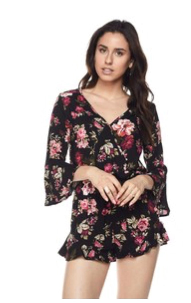 Ambiance Floral Romper Black or Olive (S-L)