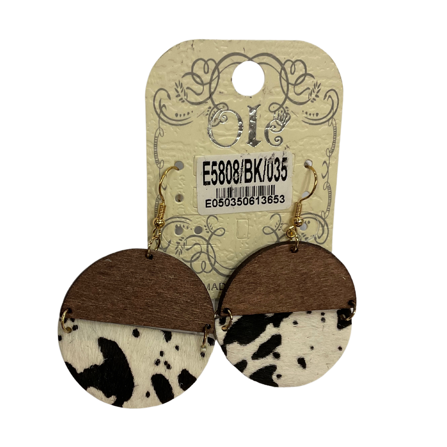 Circle Earrings With Wood Detail