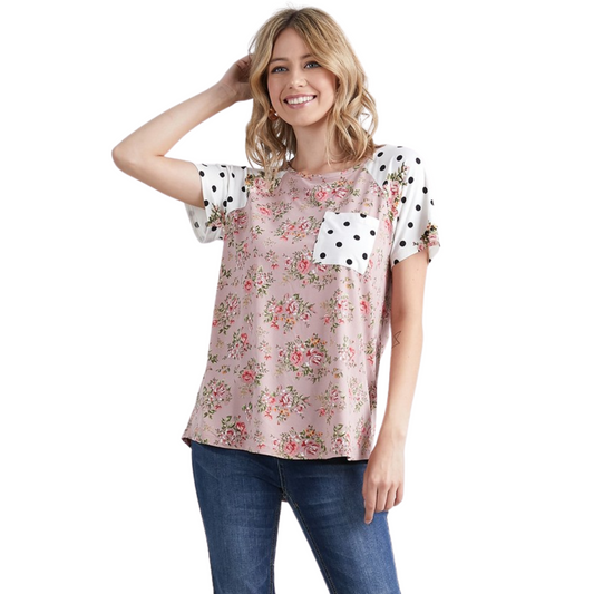 Double Ju Polka Dot Pocket Floral Shirt (S-L)