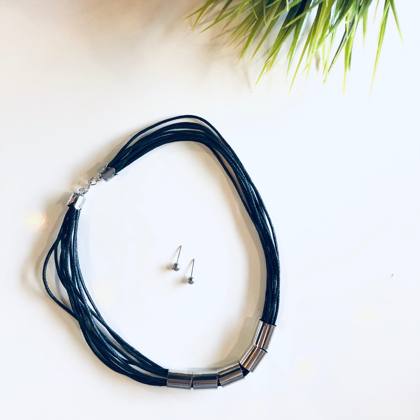 Woven Choker Necklace W/ Metal Beads