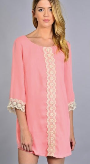 Rosette Lace Tunic Dress W Cuffs (Pink S-L)