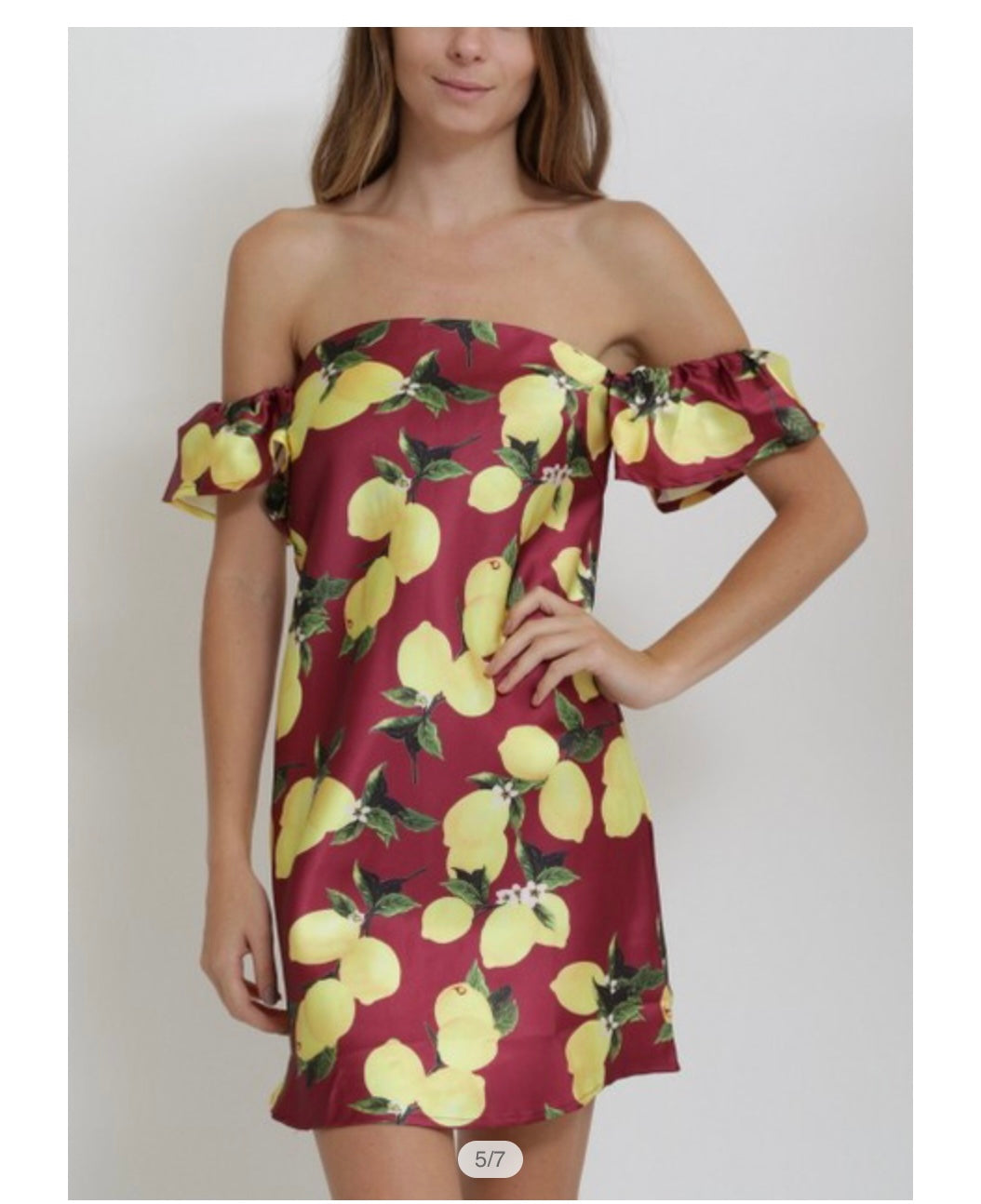 Rosette Off Shoulder Lemon Dress (Black or Burgundy S-L)