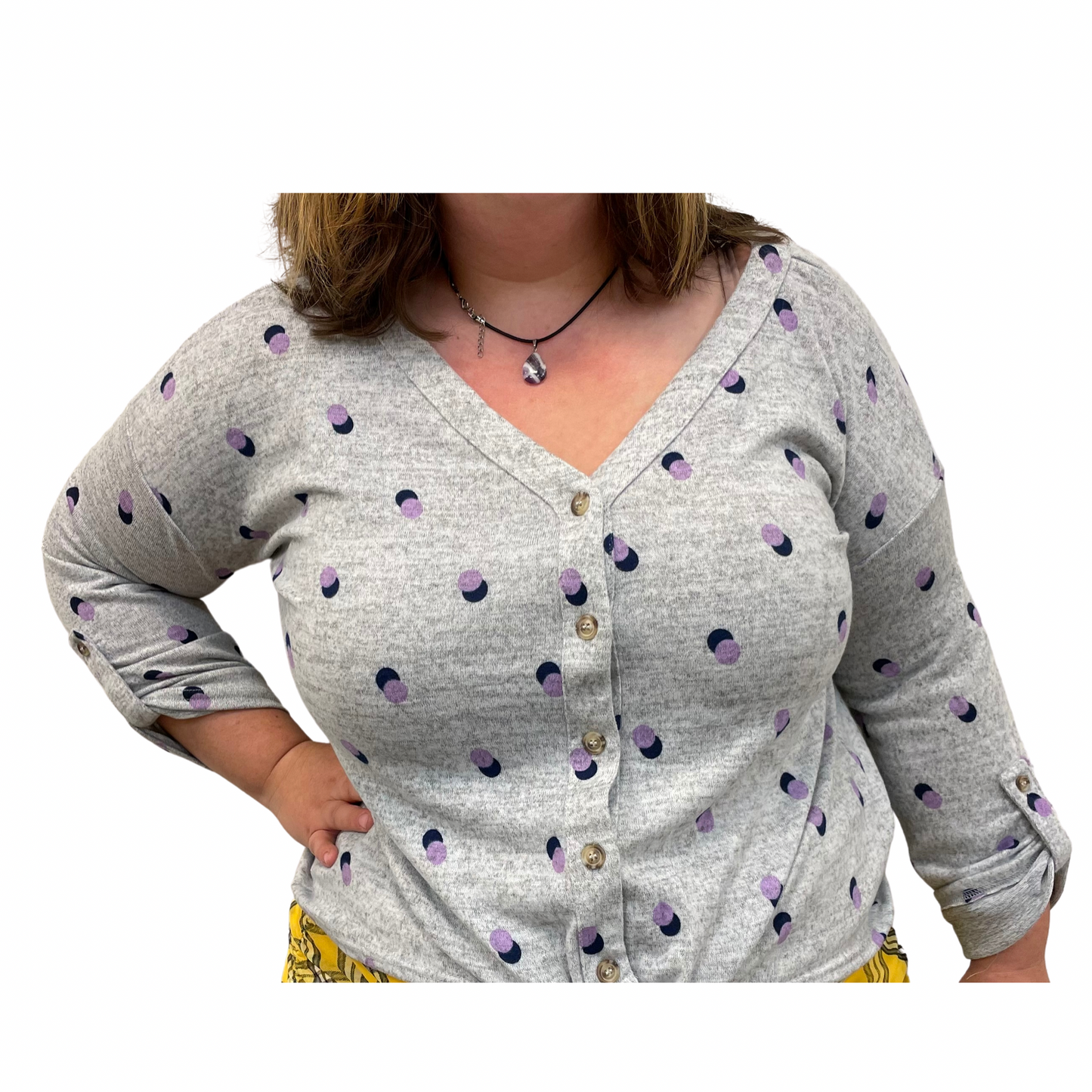 Blu Pepper Knotted 3/4 Sleeve Button Up (1XL-3XL)