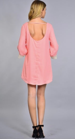 Rosette Lace Tunic Dress W Cuffs (Pink S-L)