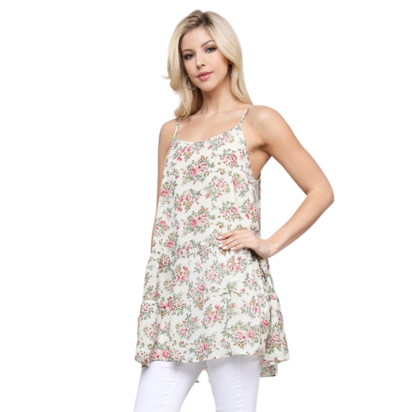 Ninexis Ruffled Floral Tank Top (2 Colors S-XL)