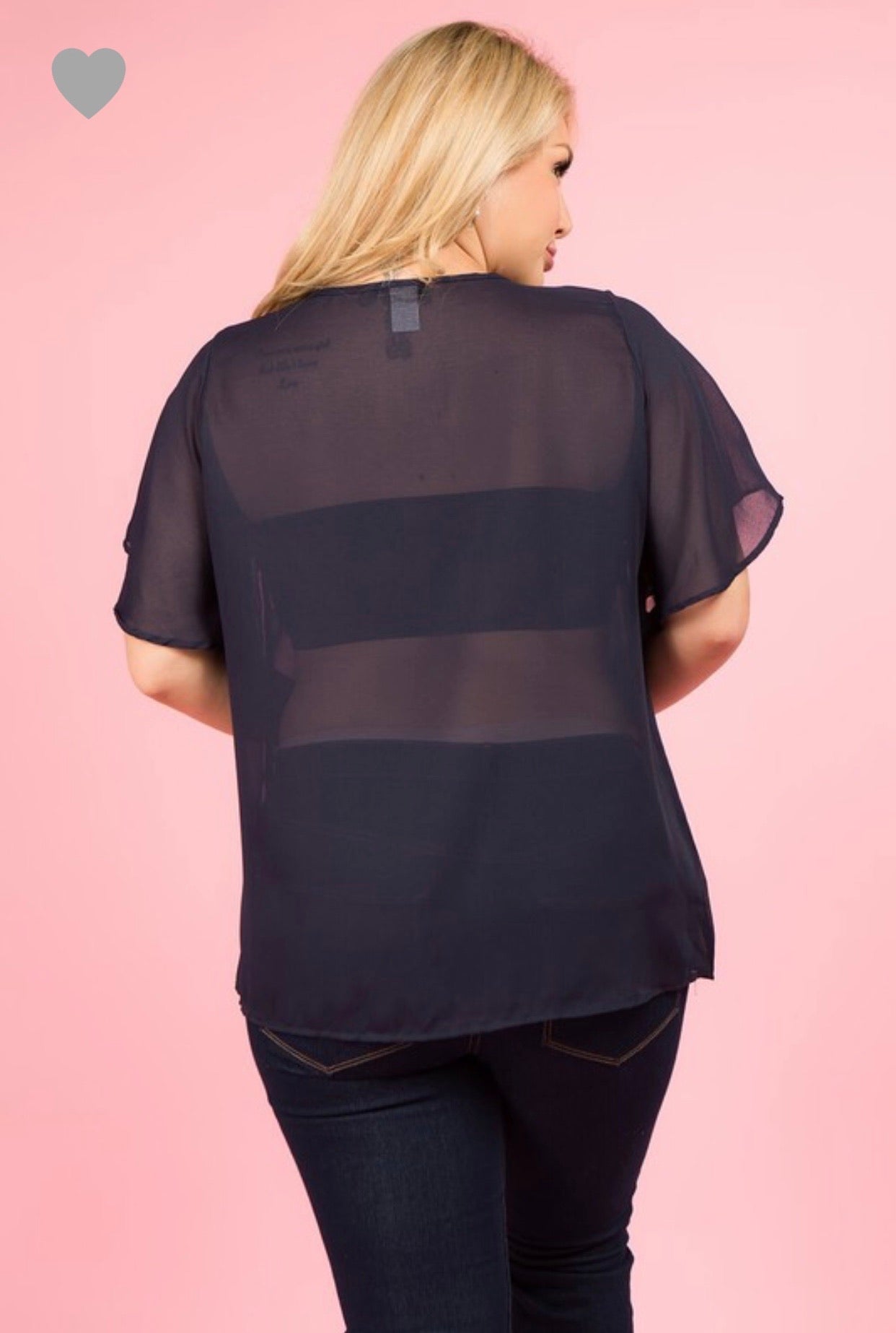 Luz Plus Sheer Top W/Jeweled Neckline (Navy 1XL-3XL)