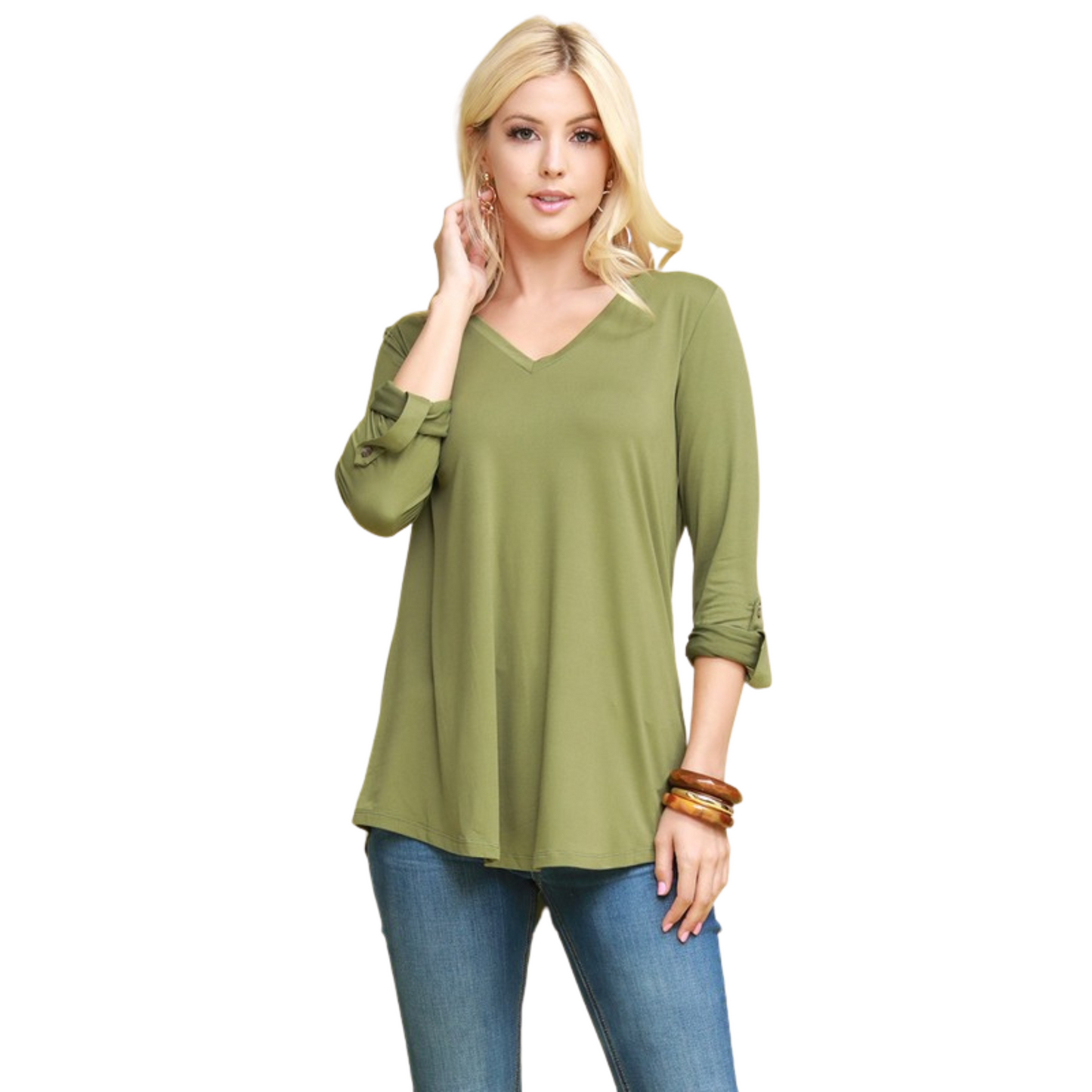 Doublju Solid 3/4 Cuff Sleeve Basic (S-XL)