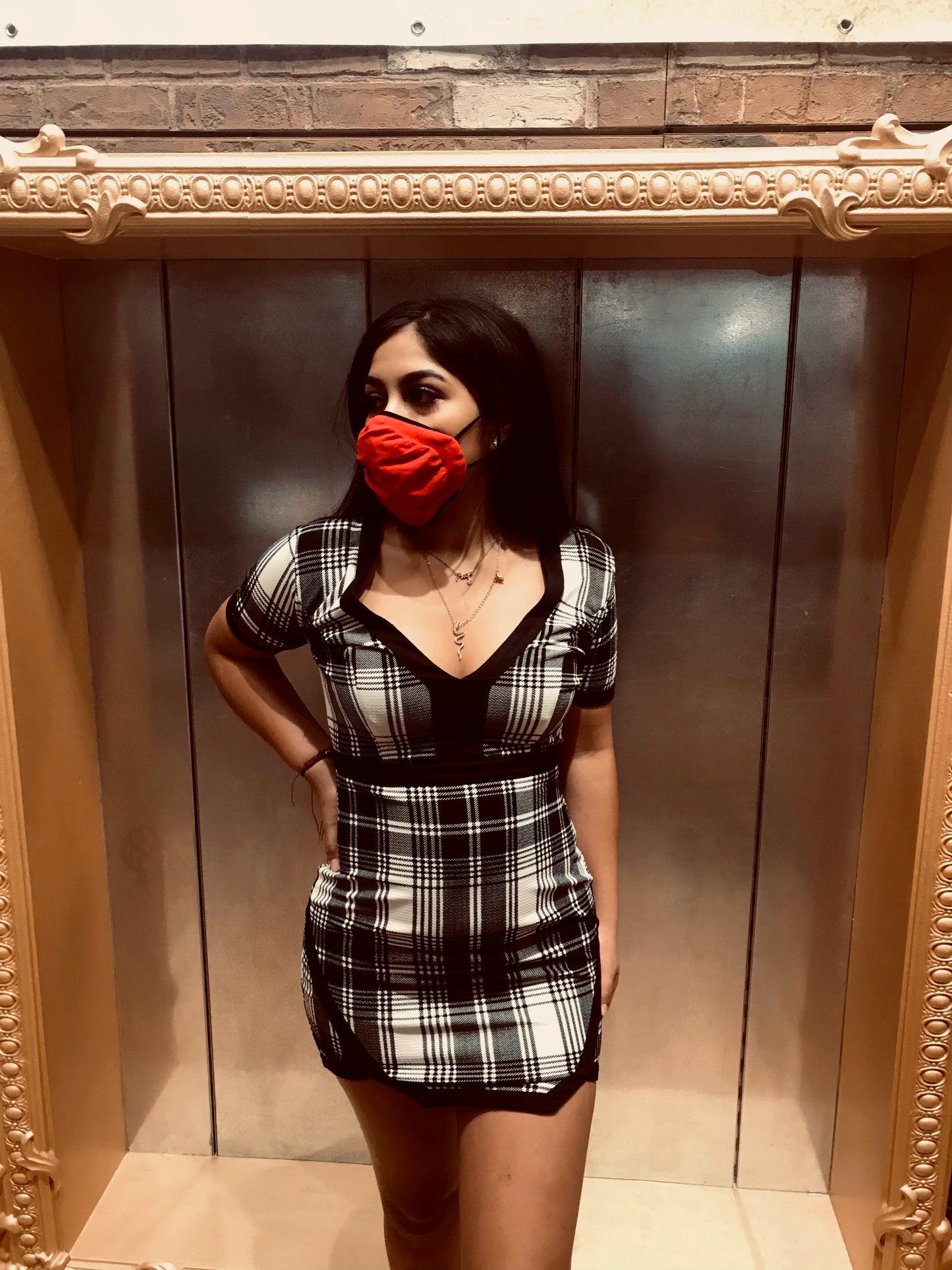Depri Short Sleeve Plaid Woven Dress (S-L )