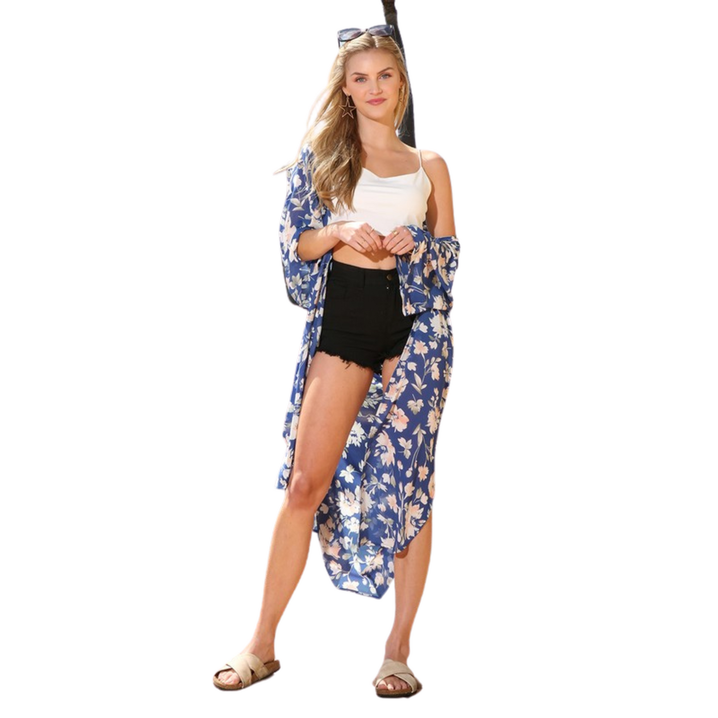 Ninexis Plus 3/4 Sleeve Floral Kimono (1XL-3XL)