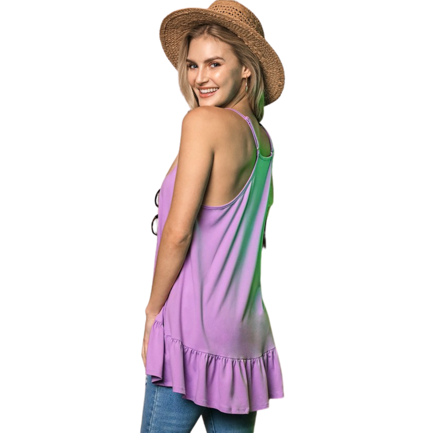 Ninexis Plus Tank W/ Ruffled Hem (White or Lilac 1XL-3XL)