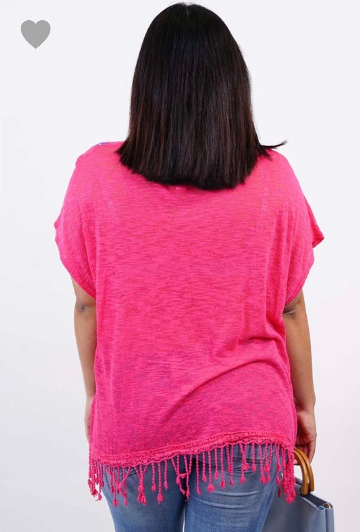 Amerikan Basics Embroidered Fringe Plus Top Pink (1X-3X)