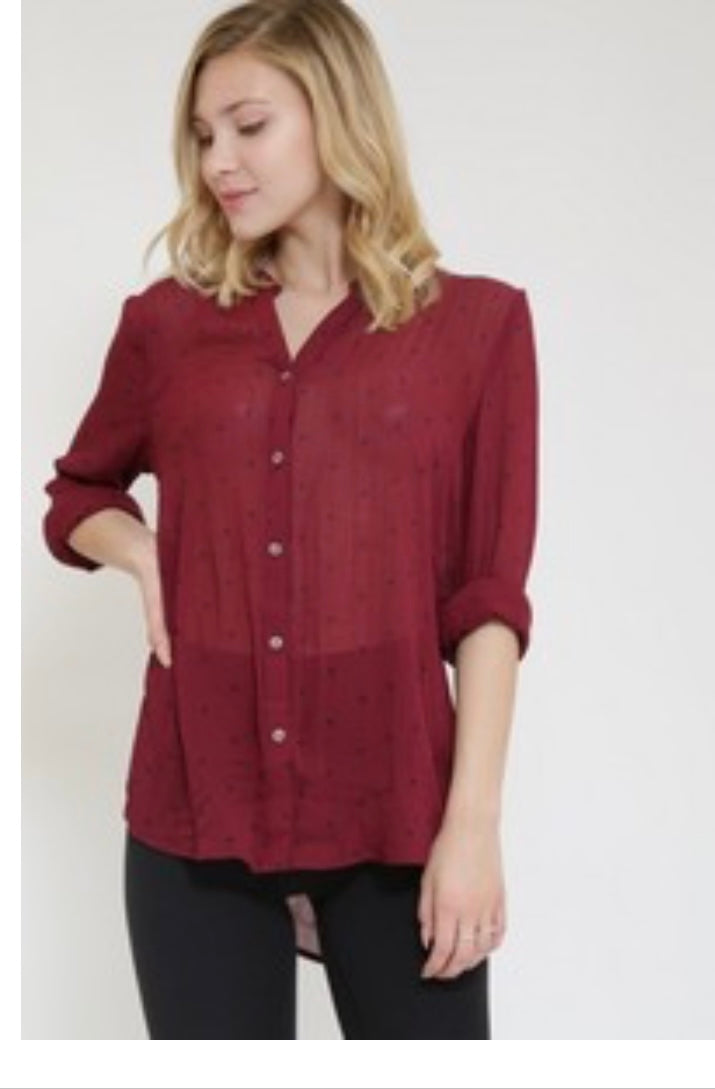 41 Hawthorn Sheer Burgundy Button Up (S-L)