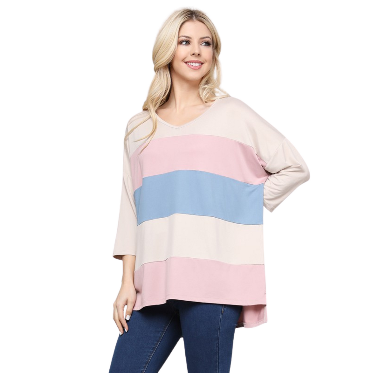 Ninexis 3/4 Sleeve V-Neck Top
