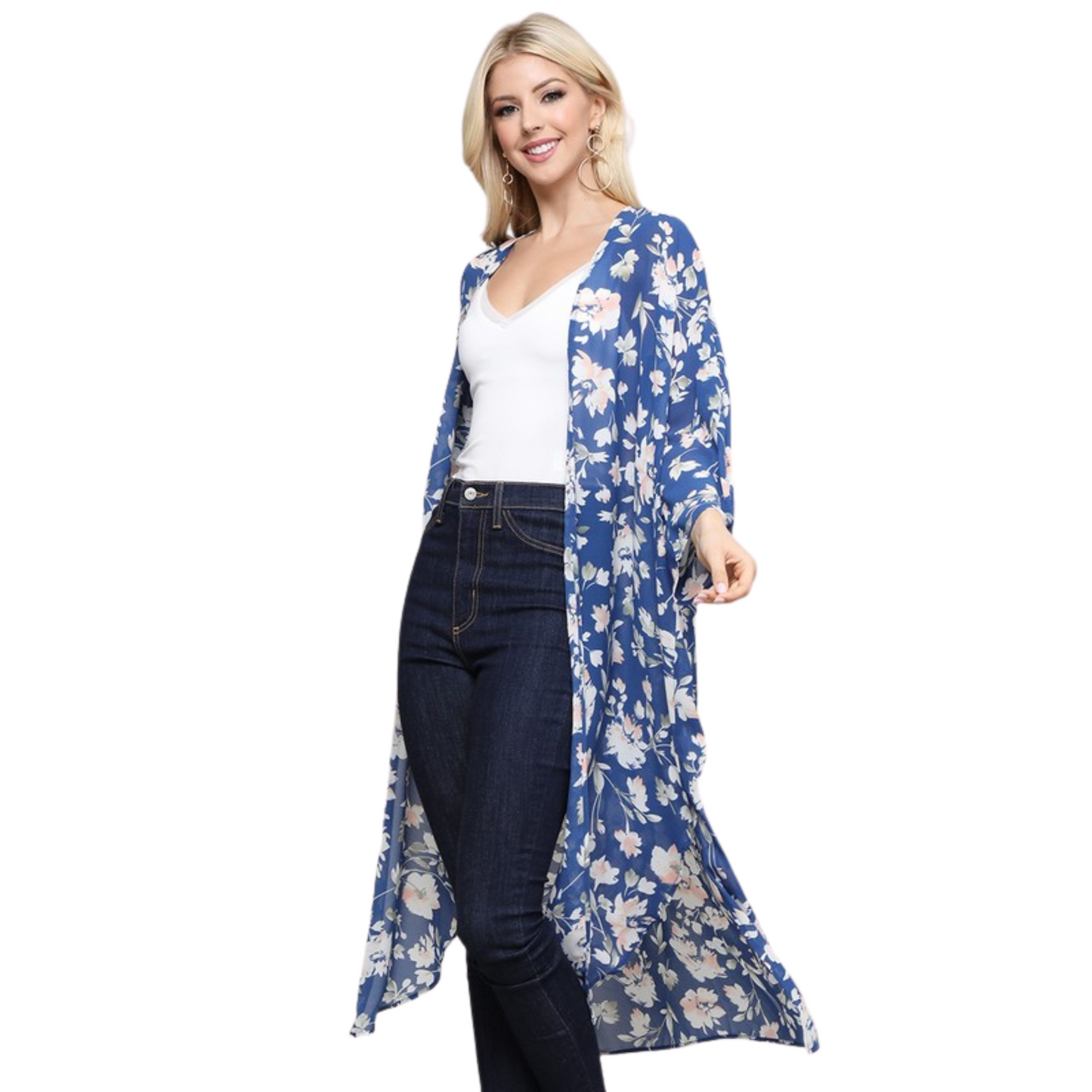 Ninexis Plus 3/4 Sleeve Floral Kimono (1XL-3XL)