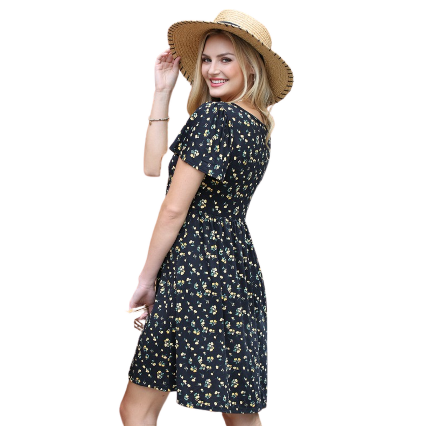 Ninexis Floral Short Sleeve Dress (S-XL)