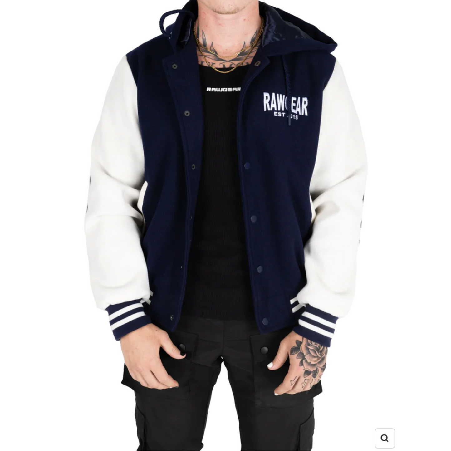 Rawgear Embroidered Letterman Jacket Hoodie Black OR Navy (S-2XL)