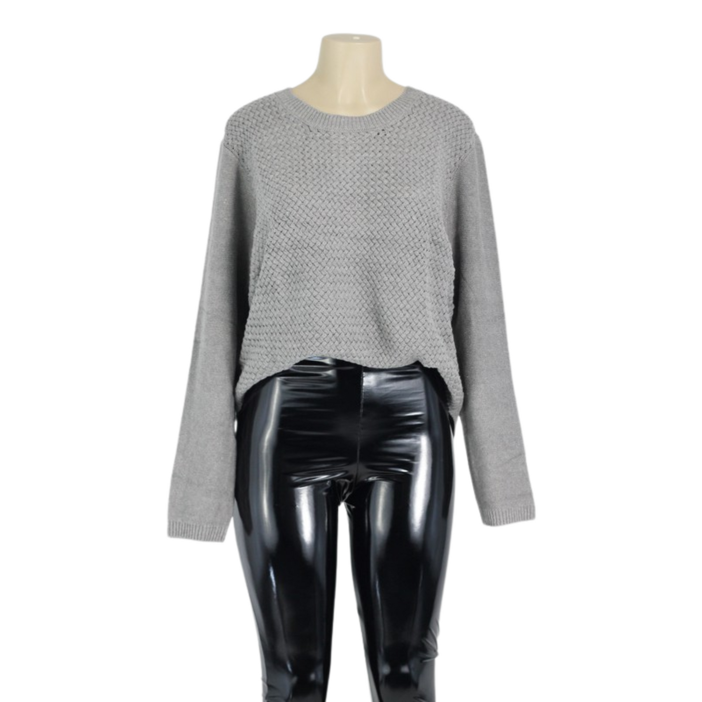 Dalia Knit Sweater W/ Suede Elbows (Gray & Ivory S-L)