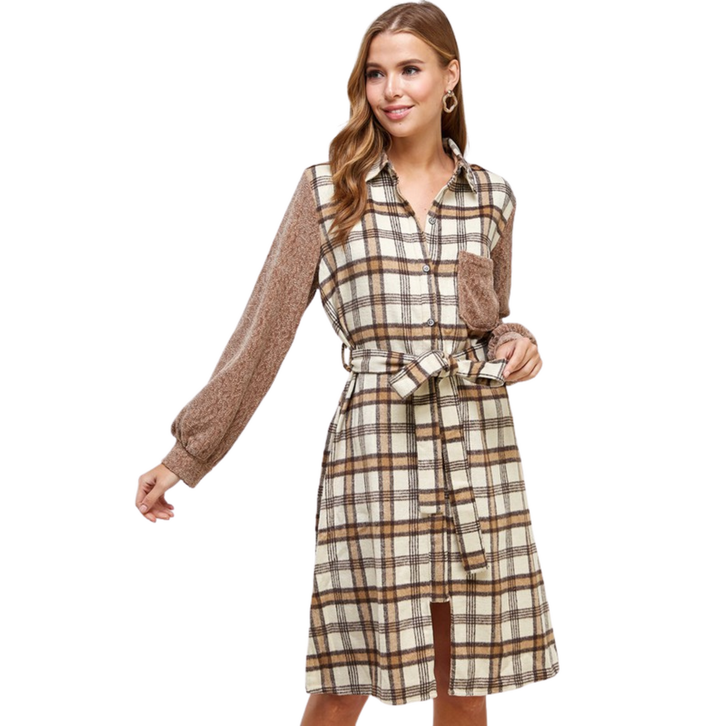 Flannel Sweater Dress Jacket Combo (S-L) Mocha & Cream / M / 100% Polyester Flannel Sweater Dress Jacket Combo (S-L) Mocha & Cream / M / 100% Polyester