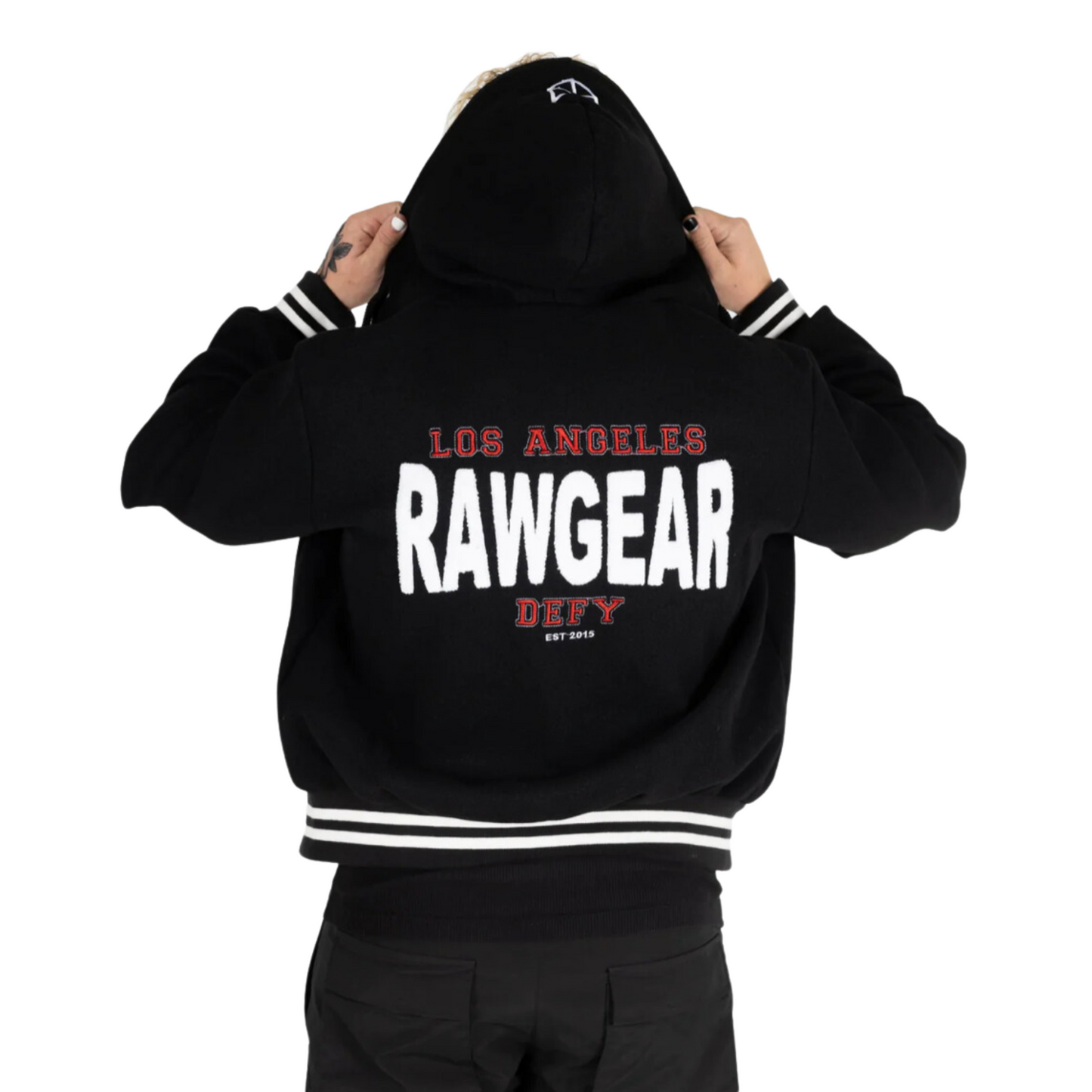 Rawgear Embroidered Letterman Jacket Hoodie Black OR Navy (S-2XL)