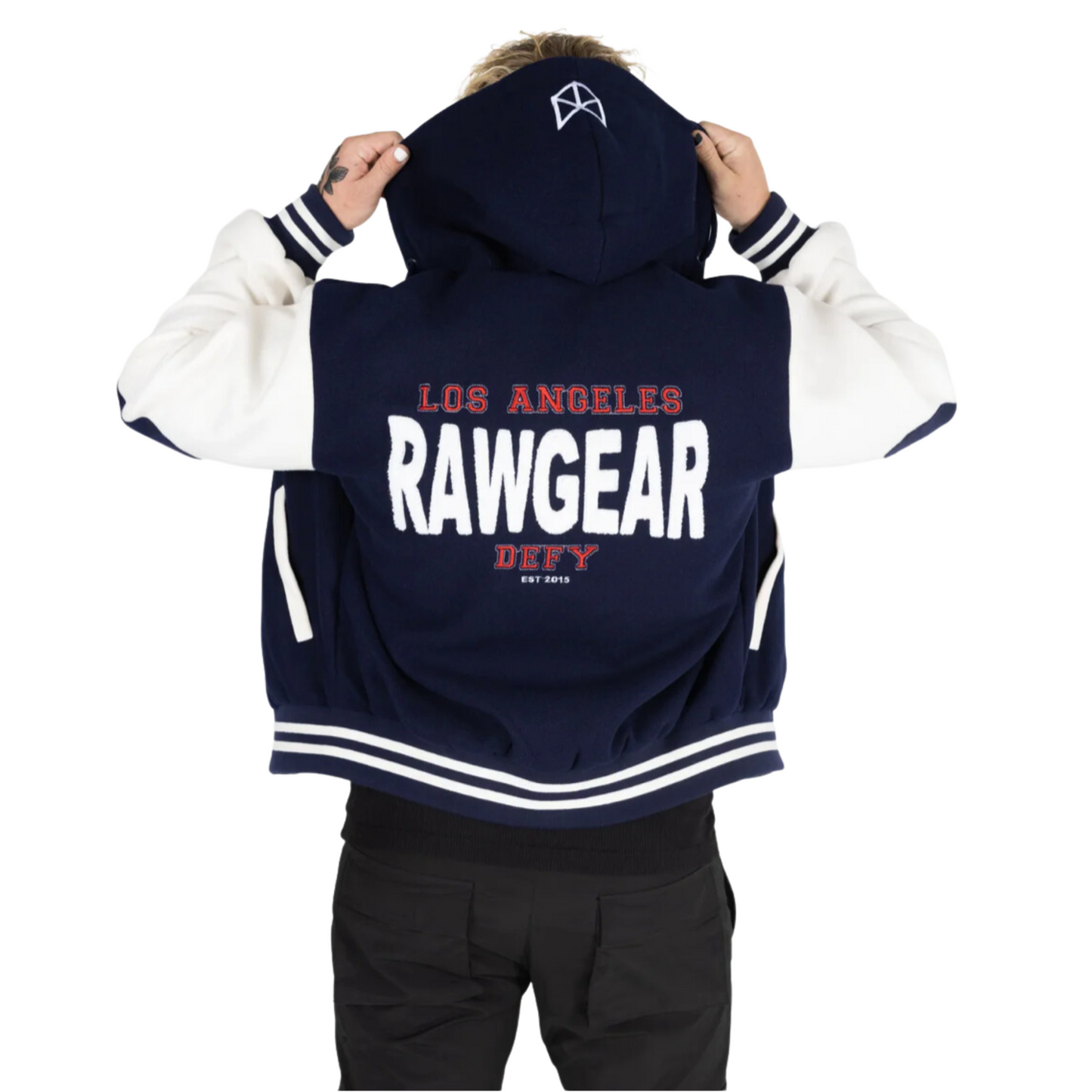 Rawgear Embroidered Letterman Jacket Hoodie Black OR Navy (S-2XL)