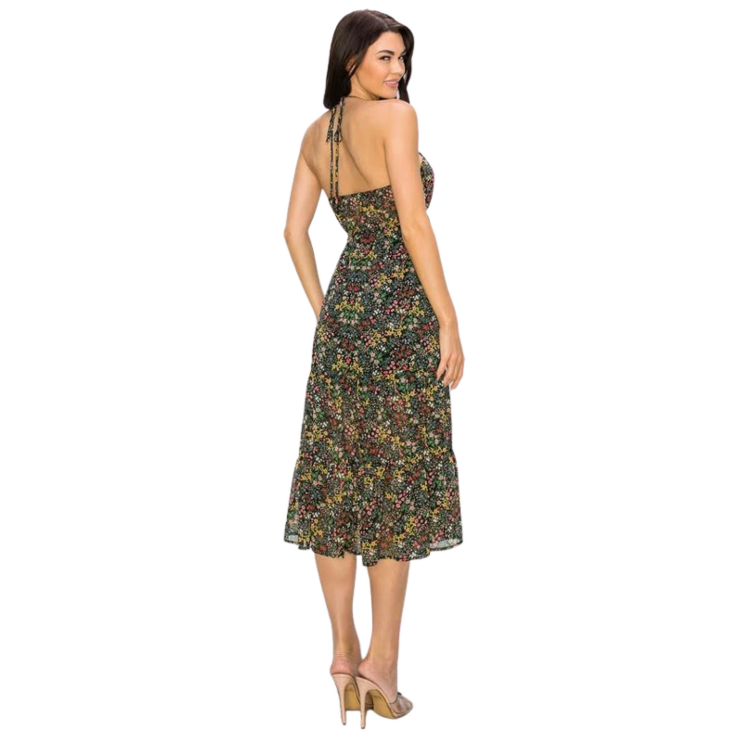 Triple Seven Floral Halter Maxi Dress Black (S-L)