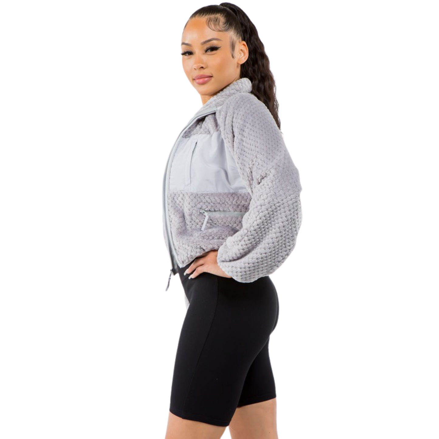 Labijou Cozy Soft & Fuzzy Gray Crop Jacket (S- L)