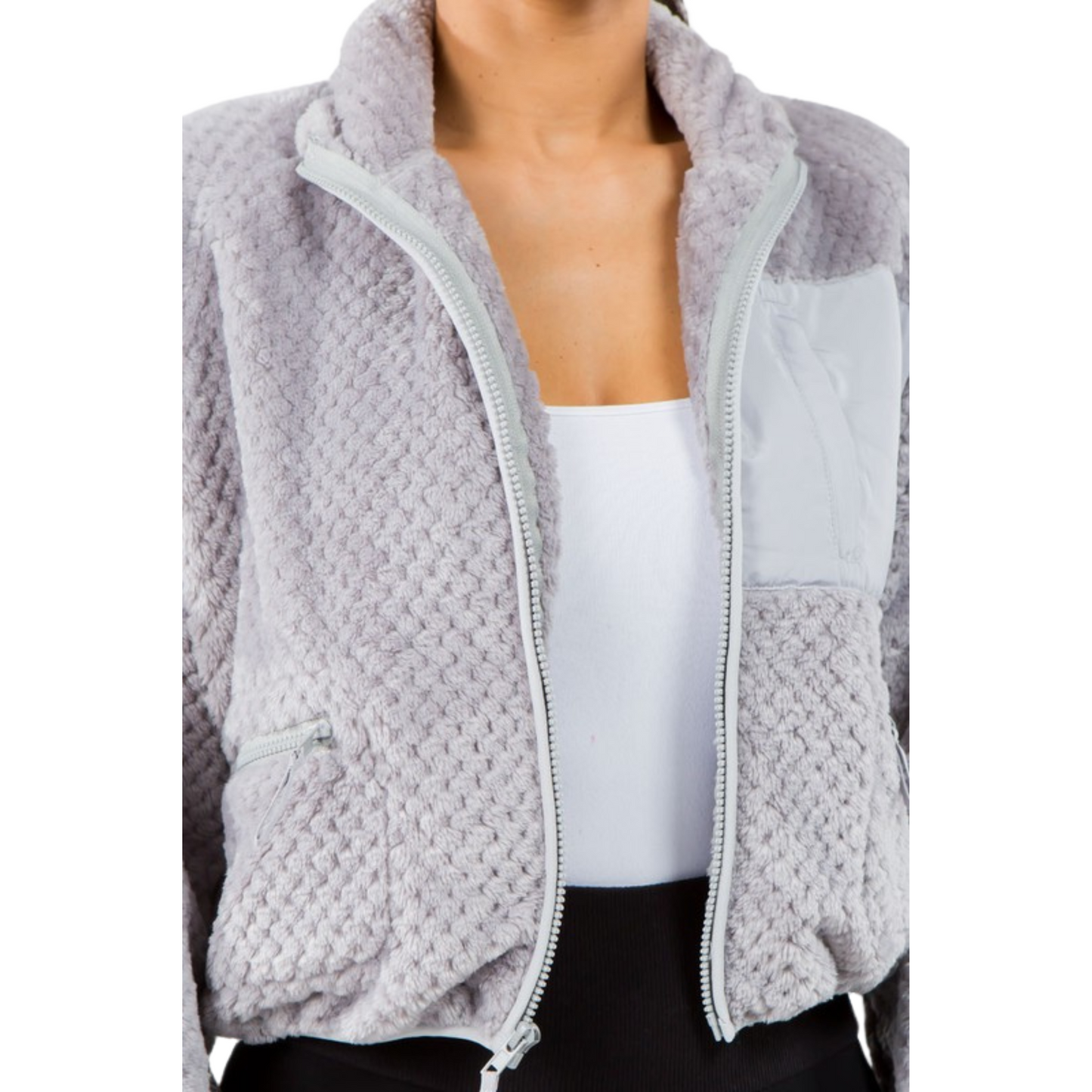 Labijou Cozy Soft & Fuzzy Gray Crop Jacket (S- L)