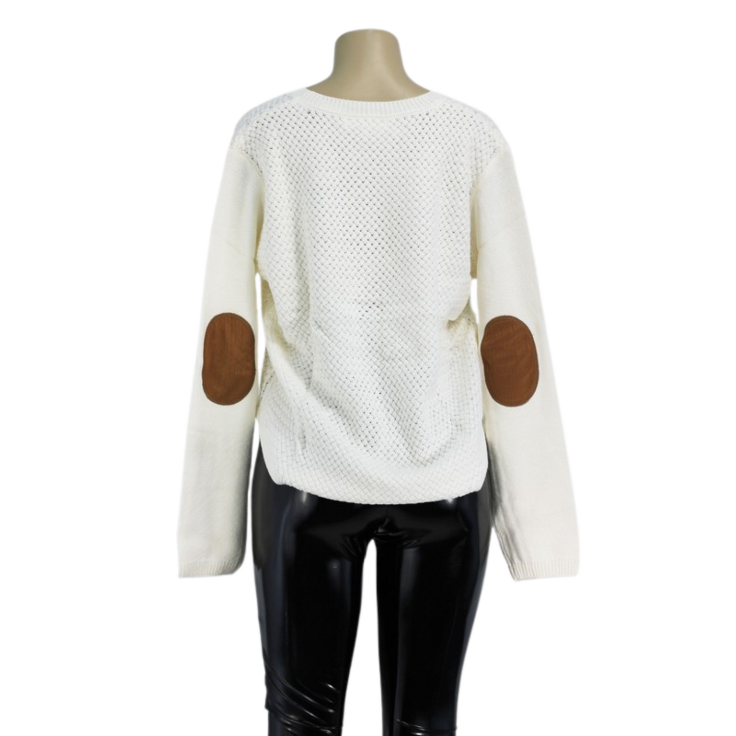 Dalia Knit Sweater W/ Suede Elbows (Gray & Ivory S-L)