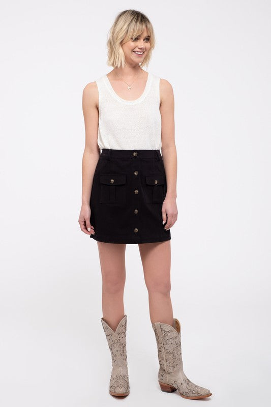 Mine Front Button Skirt W/ Pockets Black or Terracotta (S-L)