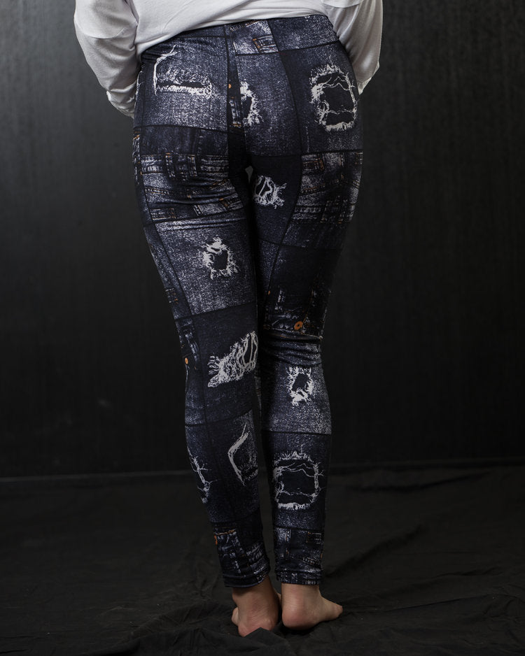 New Mix Leggings Distressed Denim Print (One Size) – Free Culture Clothing