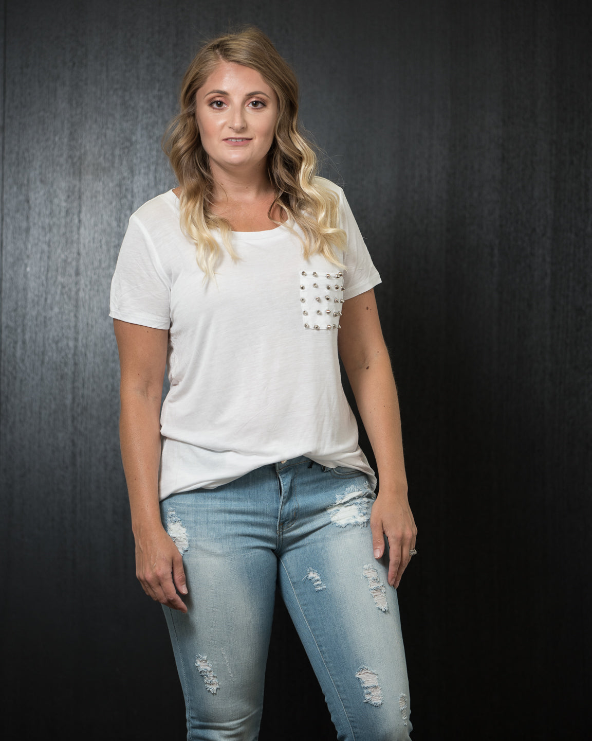 Bozzolo Studded Pocket Tee White (S-L)
