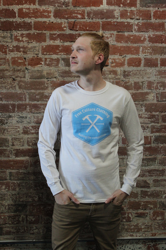 Free Culture Hammer Long Sleeve White/Blue (S-3XL)
