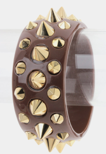 Brown & Gold Spiked Bangle Cuff
