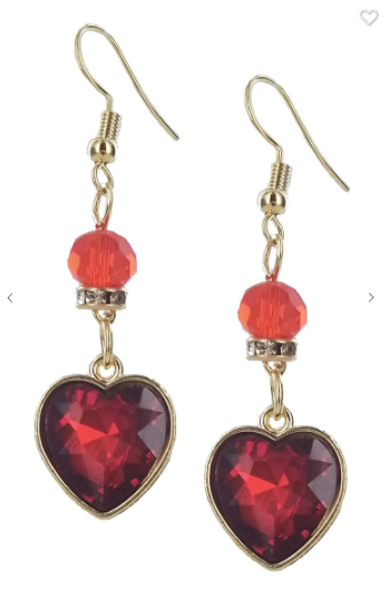 Fashion Jewelry Heart Dangle Earrings W/ Glass Bead