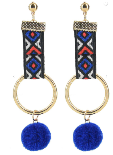 Fashion Jewelry Tribal Dangle Earrings W/ Fur Balls (Available in 6 fun colors!)