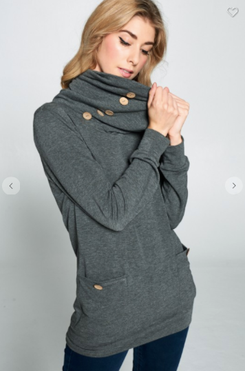 Axis Long Sleeve Top W/ Button Cowled Neck (Available in Sizes S-L)