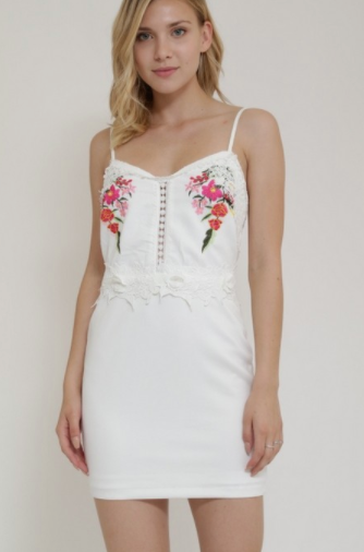 California Dress W/ Floral Embroidery (Navy or White S-L)