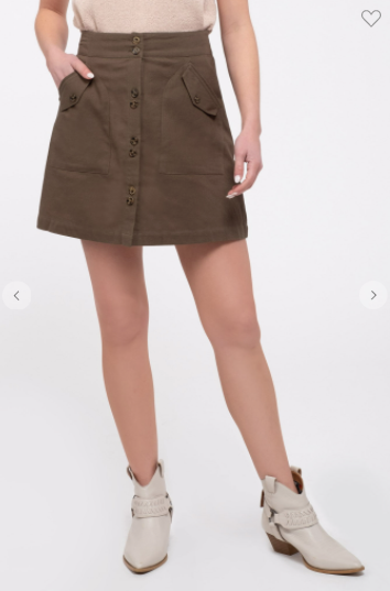 Blu Pepper Mini Skirt W/ Button Front Pockets Black OR Olive (S-L)