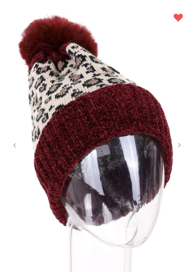 Minky's Leopard Pattern Knit Pompom Beanie (Available in 5 Colors!!)