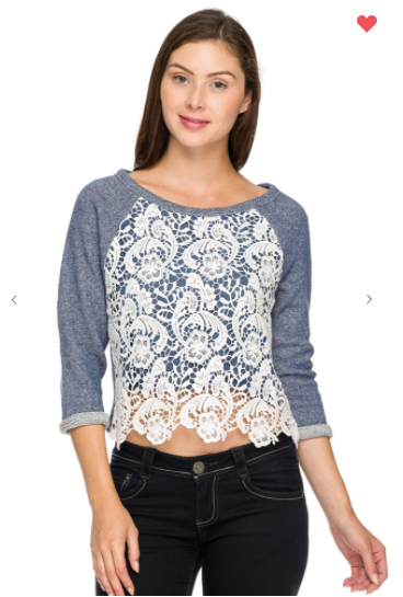 Ambiance Lace Crop Sweater Denim OR Black (S-L)