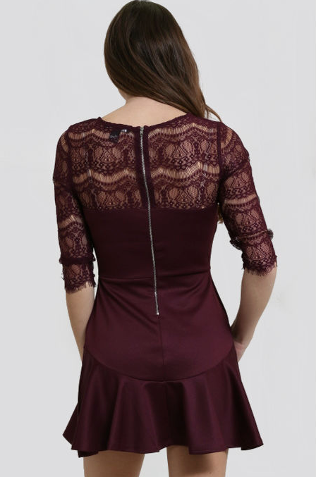 Yuni Apparel Lace Burgundy Dress (Size S-L)