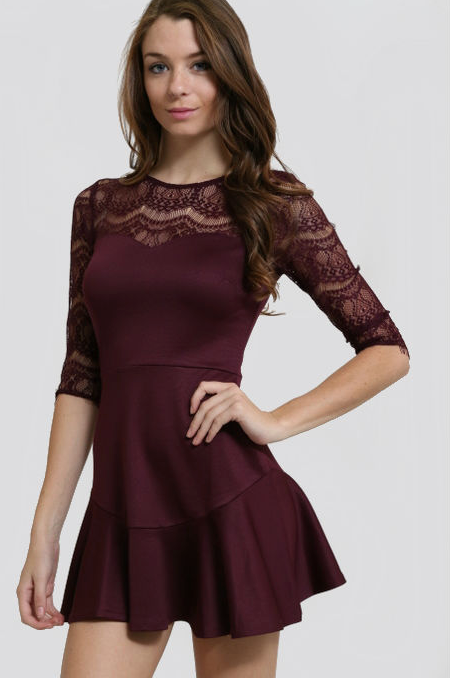 Yuni Apparel Lace Burgundy Dress (Size S-L)